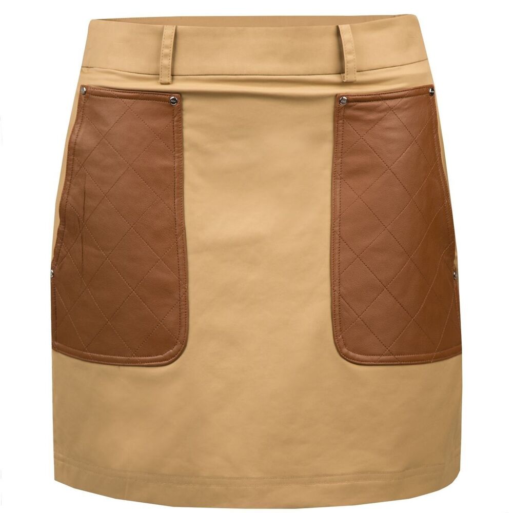 POLO Ralph Lauren Golf NWOT Quilted Leather Patch Skort Almond Size 6 Preppy Tan
